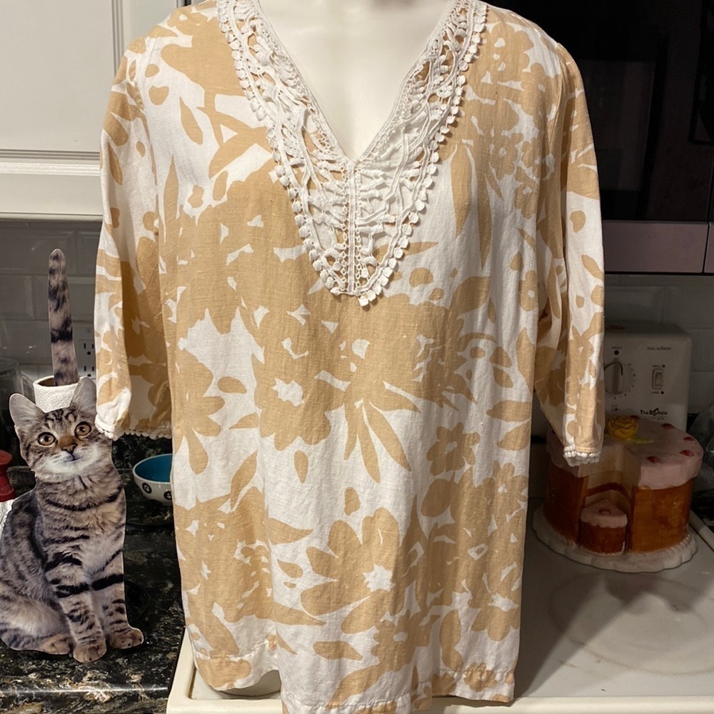 X womens Context Lord & Taylor beige 1/2 sleeve pullover top plus size 2X